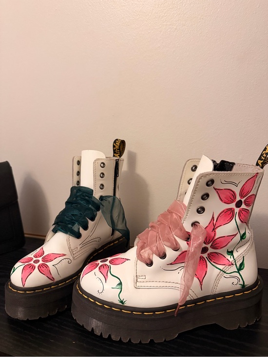 Dr. Martens Shoes - Custom Platform White Floral Dr. Martens Boots